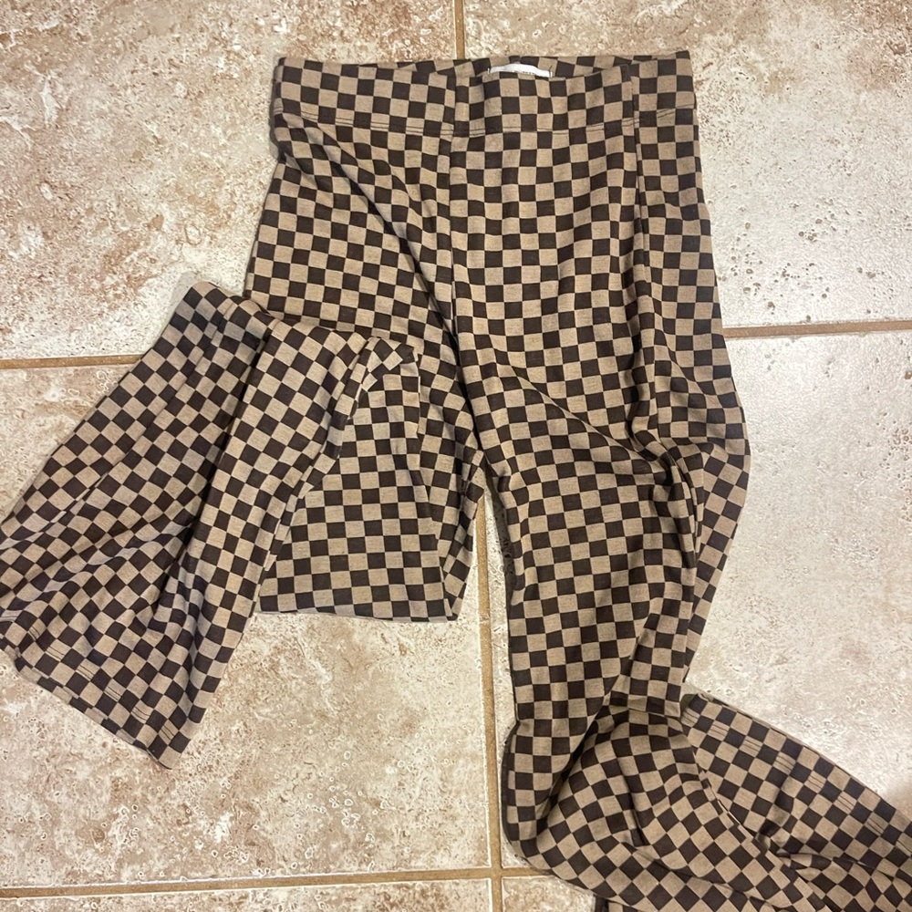 Checkerboard Knit Leggings - Brown & Black